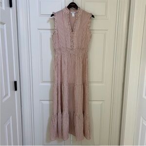 London Times Smocked Waist Tiered Maxi Dress Rose & Ivory NWT Size 4